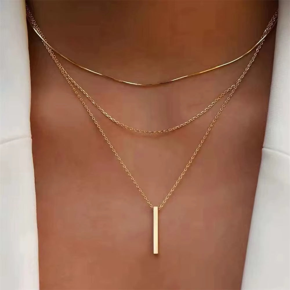 Tiered Gold Bar Necklace Set