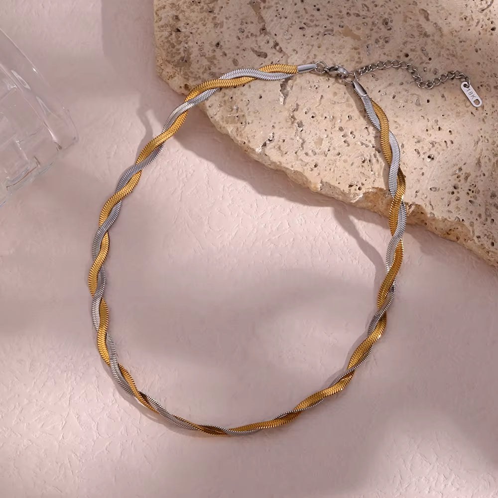 Mixed Braided Herringbone Necklace