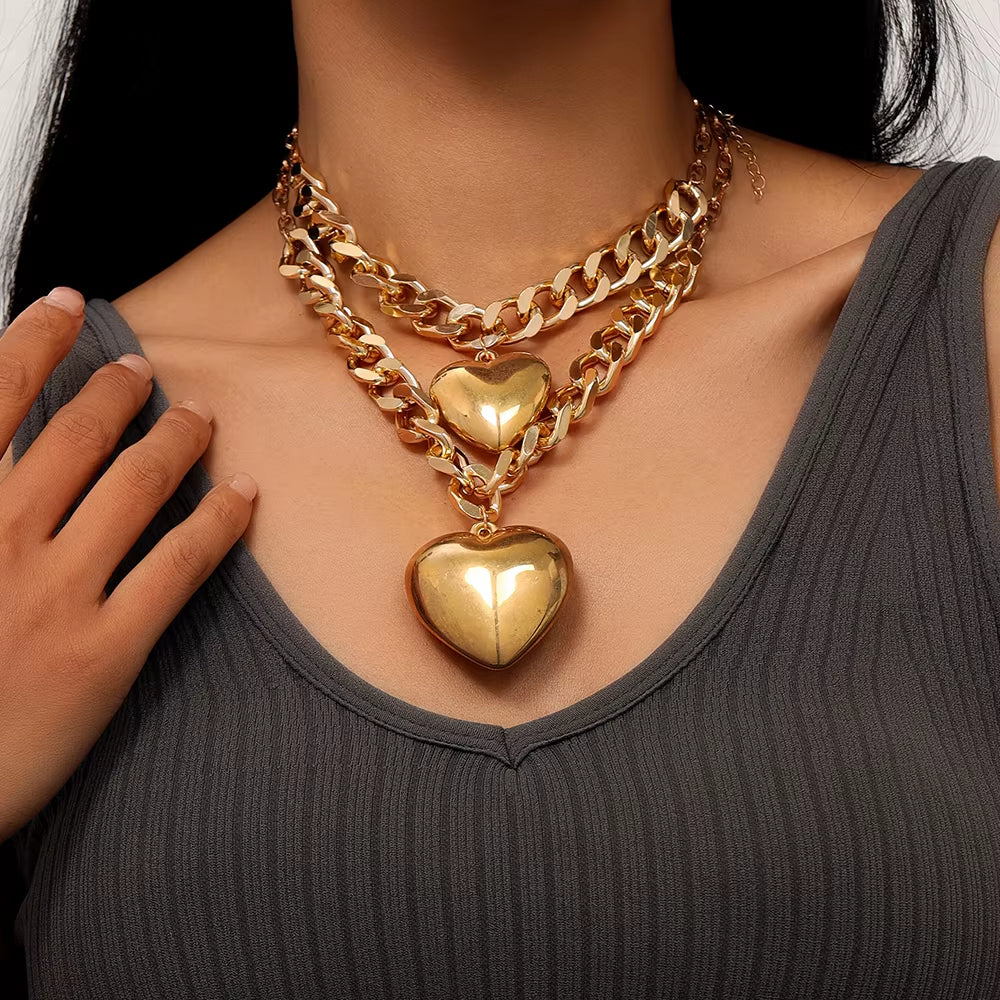 2pc Giant Heart Statement Necklace