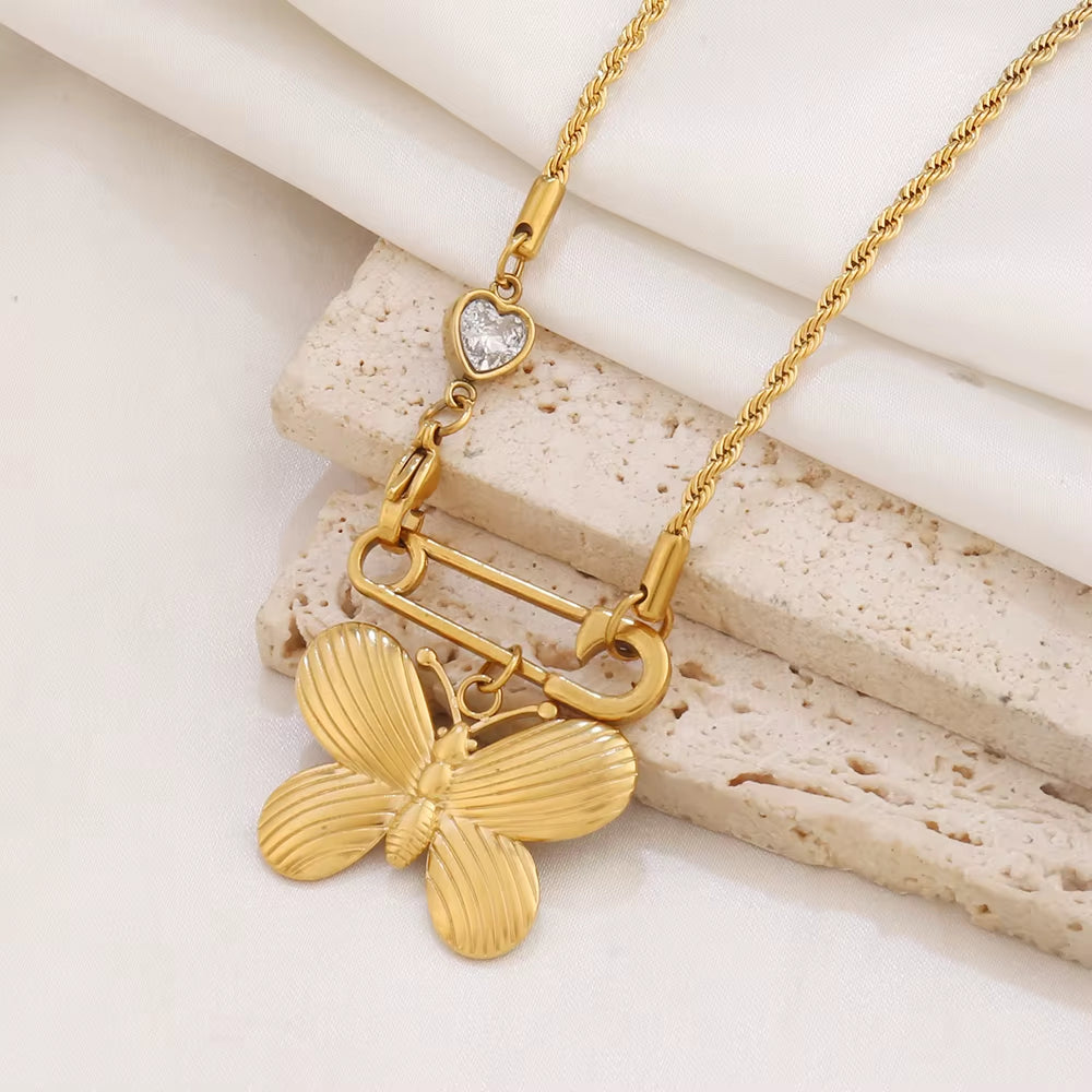 Pearl Butterfly Paperclip Necklace
