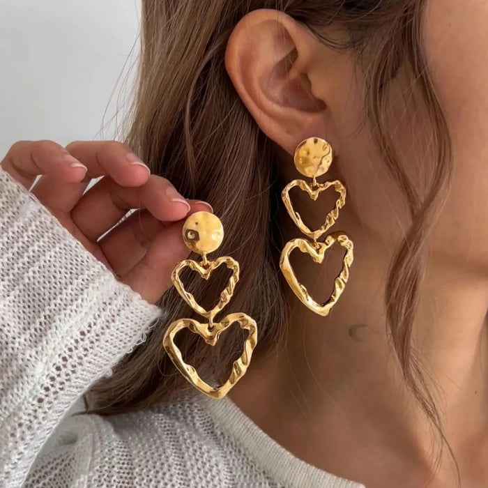 Tiered Heart Drop Earrings