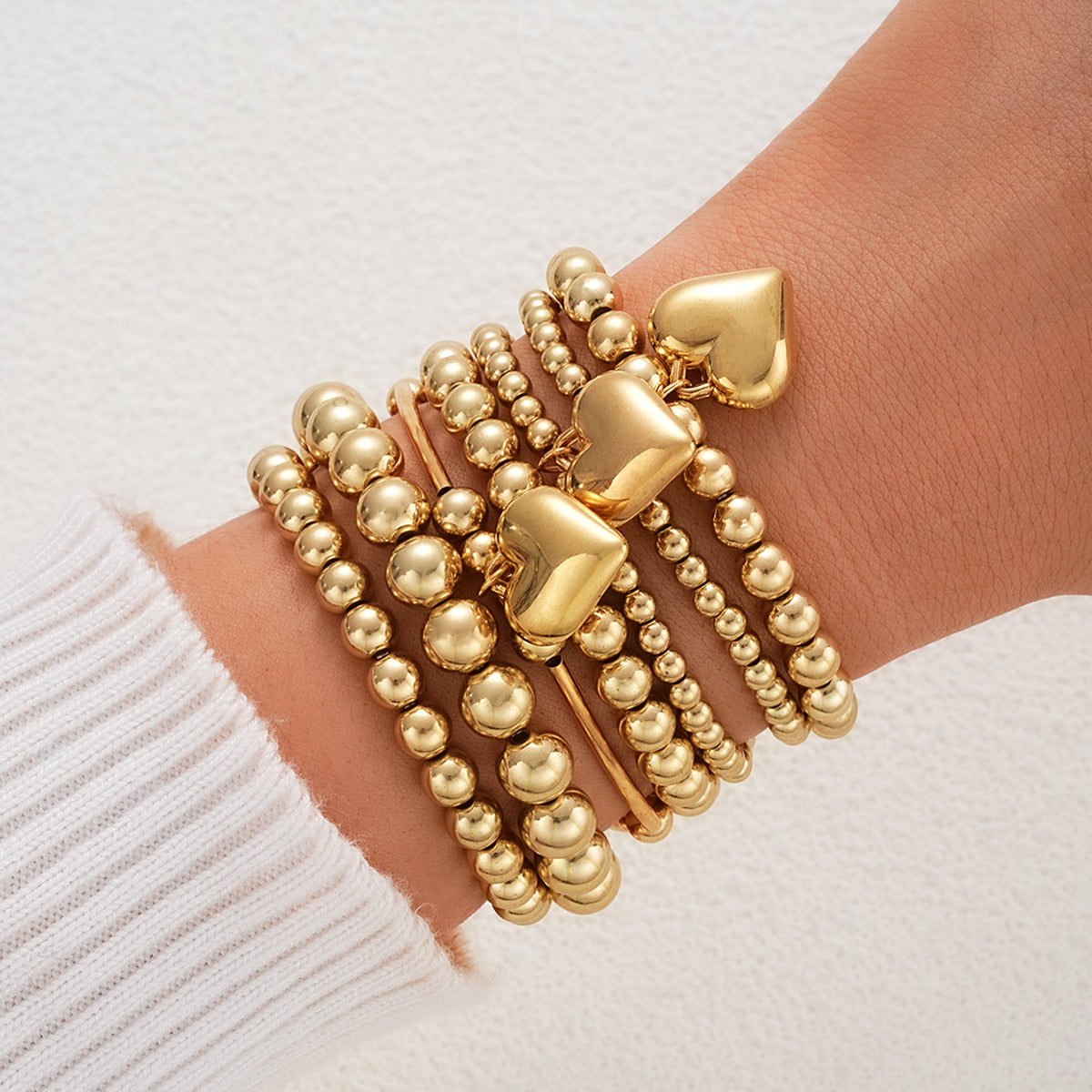 7pc Beaded Heart Bracelet Bundle