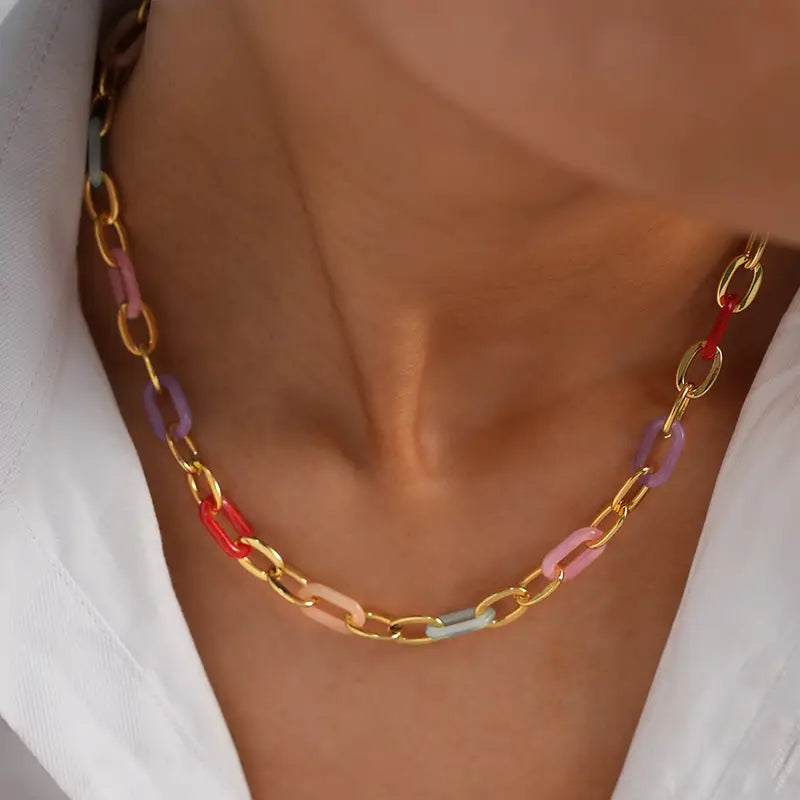 Alternating Paperclip Rainbow Necklace