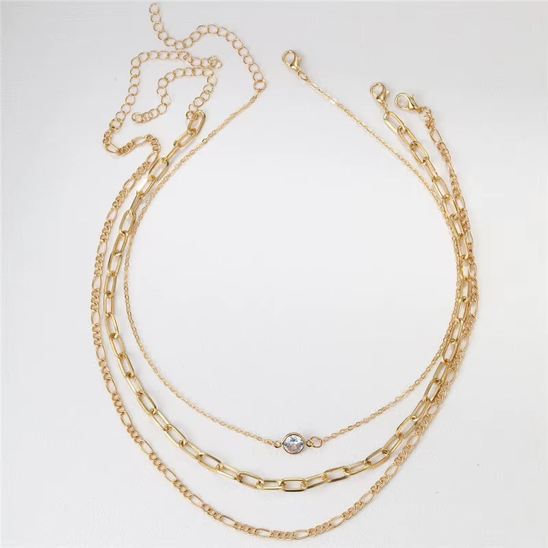 Triple Layer Crystal Charm Necklace