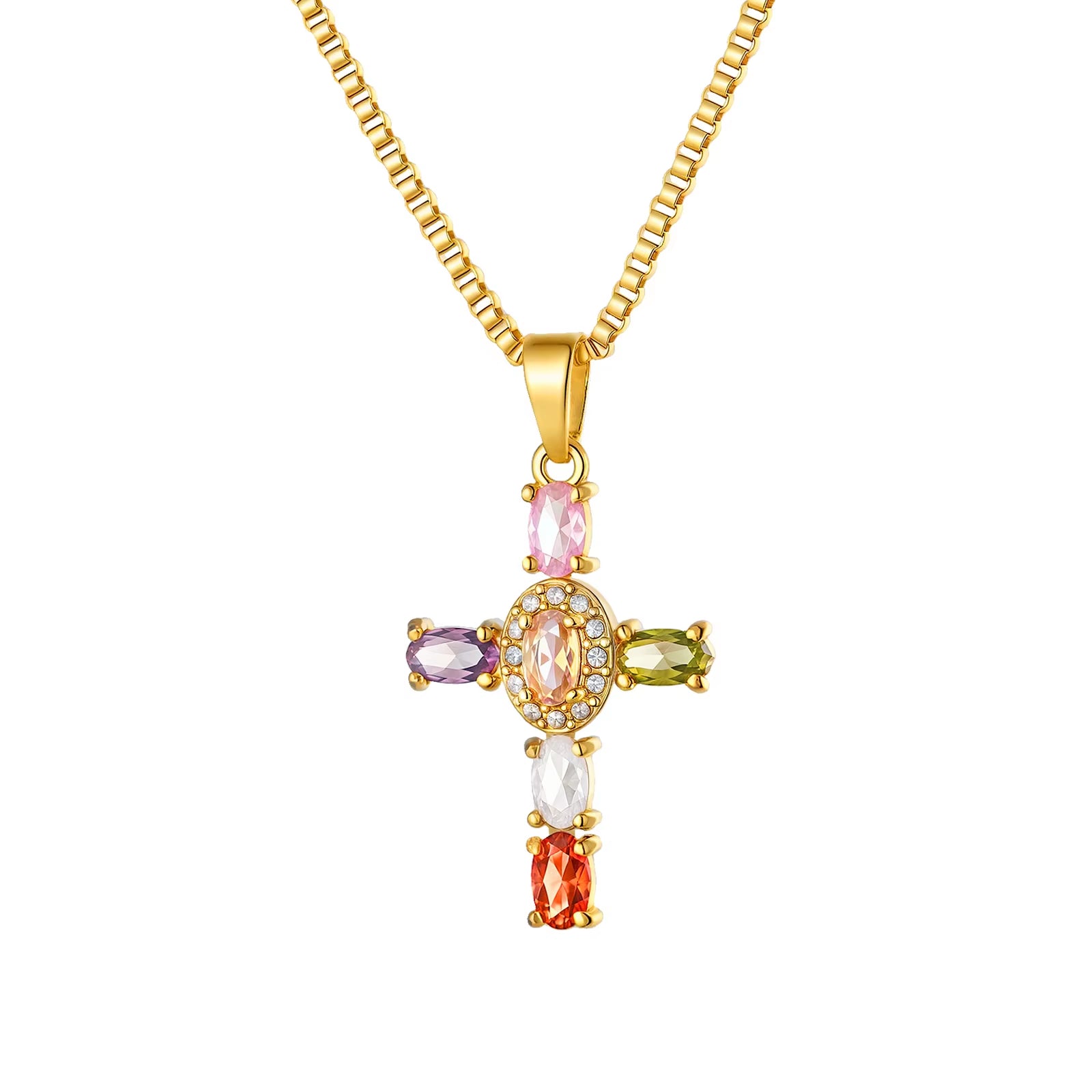 Rainbow Cross Necklace