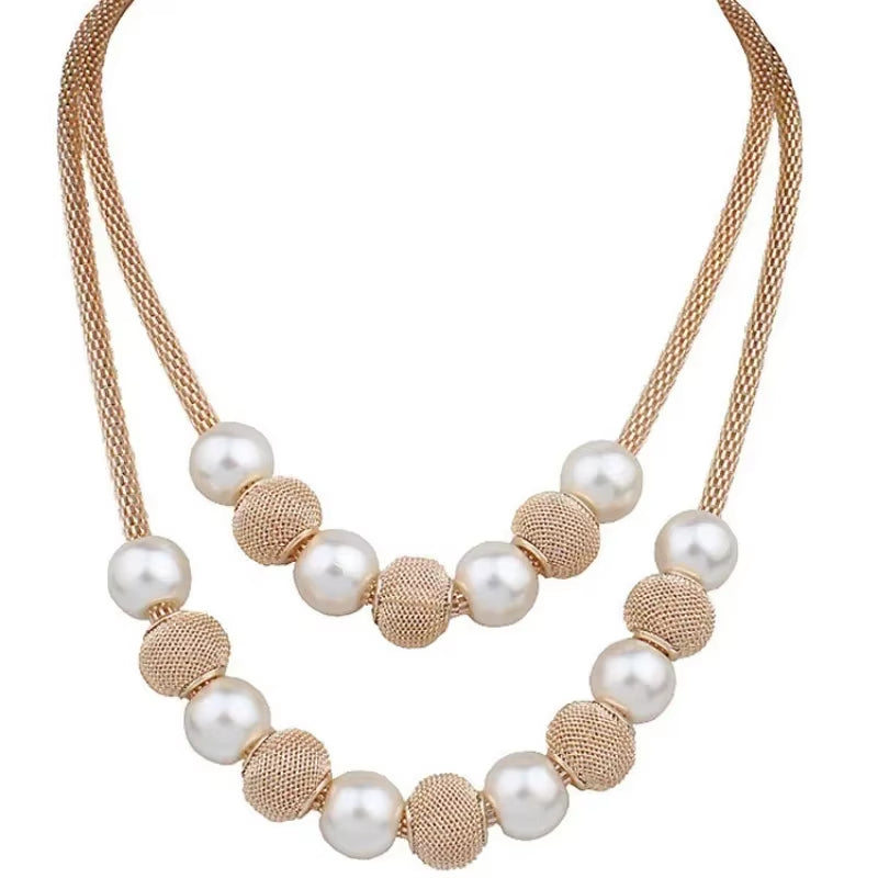 Double Strand Beaded Pearl Necklace