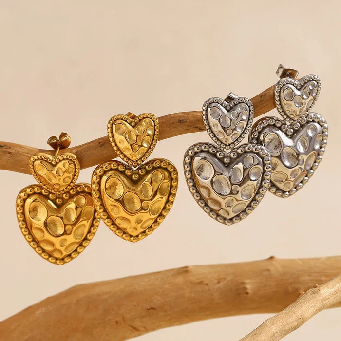 Textured Heart Beaded Earrings