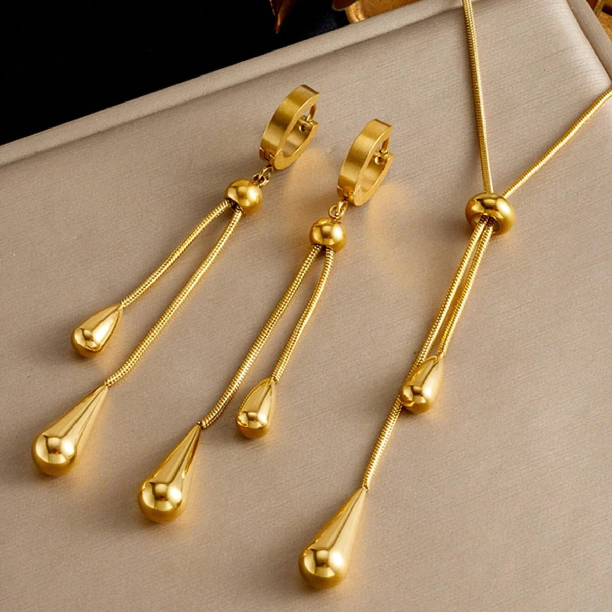 3pc Dangling Drops Necklace & Earrings Set