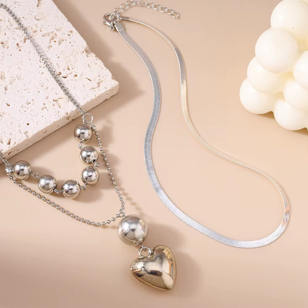 3pc Sleek Heart Necklace Stack