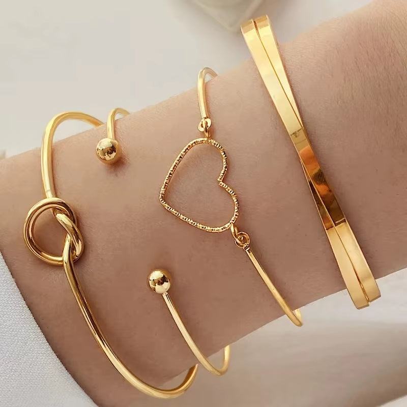 4pc Gold Twist Bracelet Set